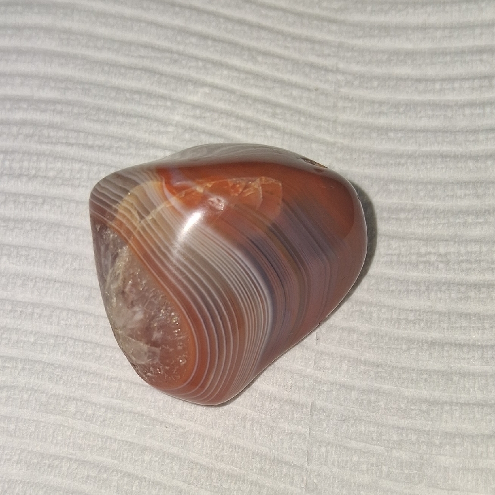Polished Banded Agate Specimen in Rust and Translucent White